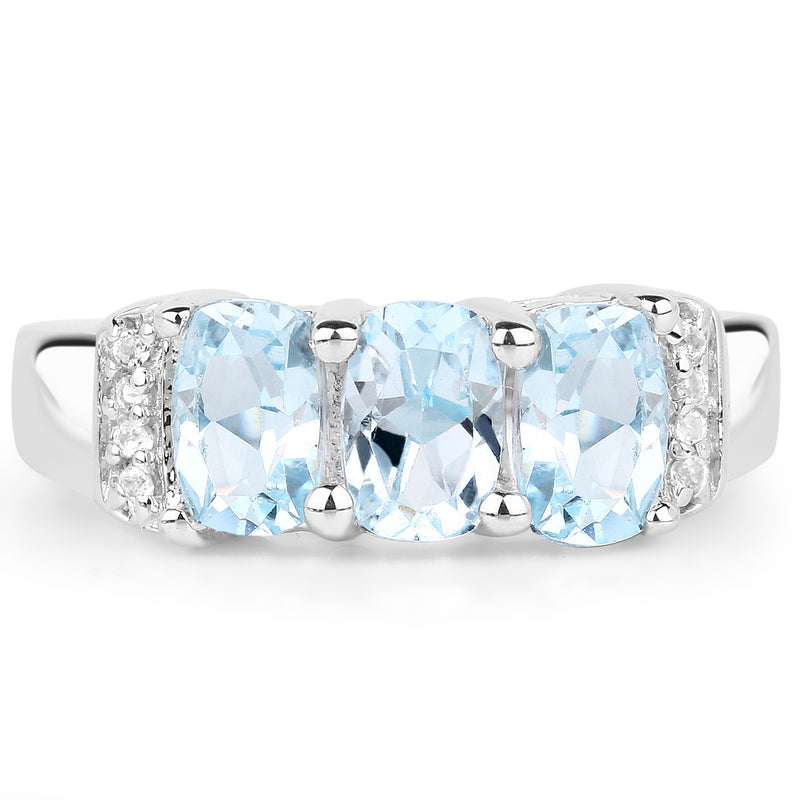 1.84 Carat Genuine Blue Topaz & White Topaz .925 Sterling Silver Ring
