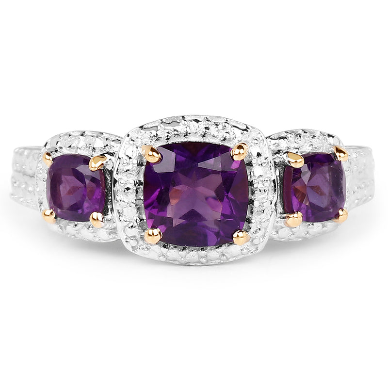 14K Yellow Gold Plated 1.31 Carat Genuine Amethyst .925 Sterling Silver Ring