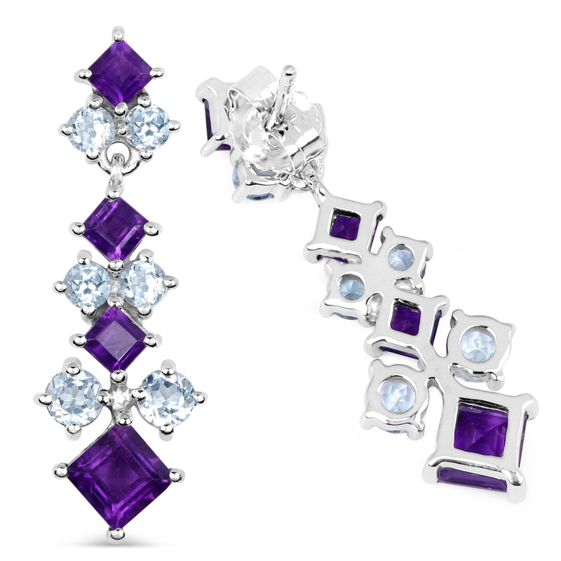 4.94 Carat Genuine Amethyst & Blue Topaz .925 Sterling Silver Earrings