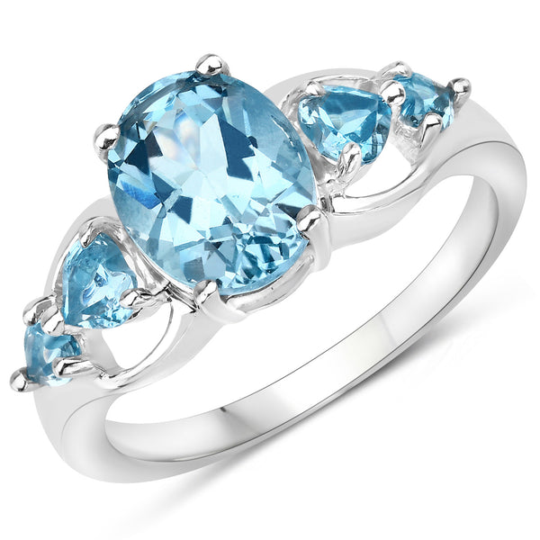3.37 Carat Genuine Swiss Blue Topaz .925 Sterling Silver Ring