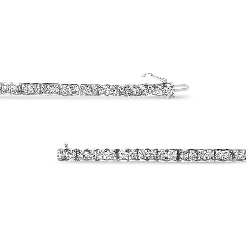 .925 Sterling Silver 1/4 Cttw Miracle Set Diamond and Beading Classic Tennis Bracelet (I-J Color, I2-I3 Clarity) - 7.25" Inches