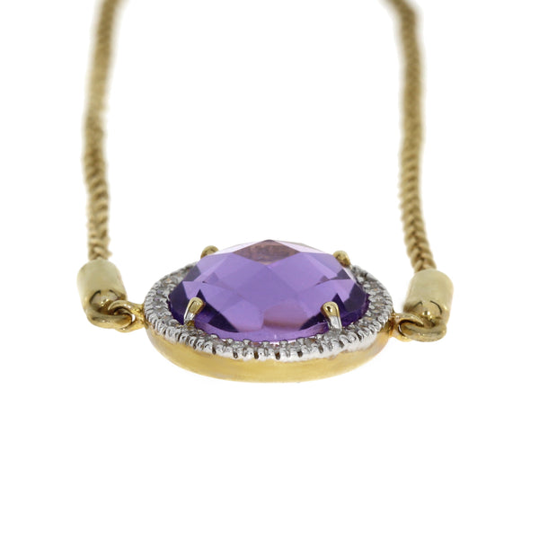 2.60ct Amethyst Diamond Bolo Brac 10KT Yellow Gold