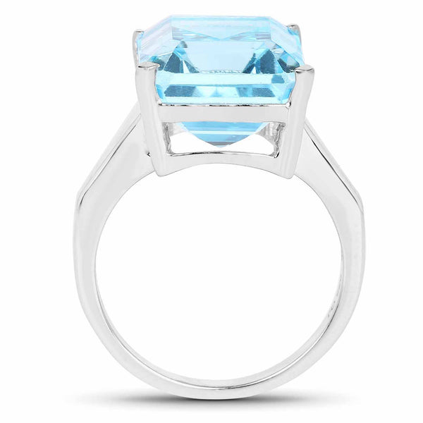 13.70 Carat Genuine Blue Topaz .925 Sterling Silver Ring