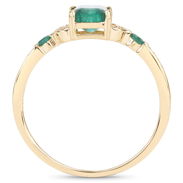 1.07 Carat Genuine Zambian Emerald and White Diamond 14K Yellow Gold Ring