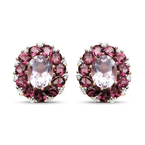 18K Rose Gold Plated 8.00 Carat Genuine Amethyst, Rhodolite & White Topaz .925 Sterling Silver Earrings