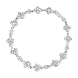 .925 Sterling Silver 1.0 Cttw Miracle-Set Diamond 4 Leaf and Solitaire Station Link Bracelet (I-J Color, I3 Clarity) - 7.25"