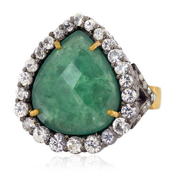 4.4 ct Emerald Sapphire Diamond Cocktail Ring Gold 925 Sterling Silver Jewelry