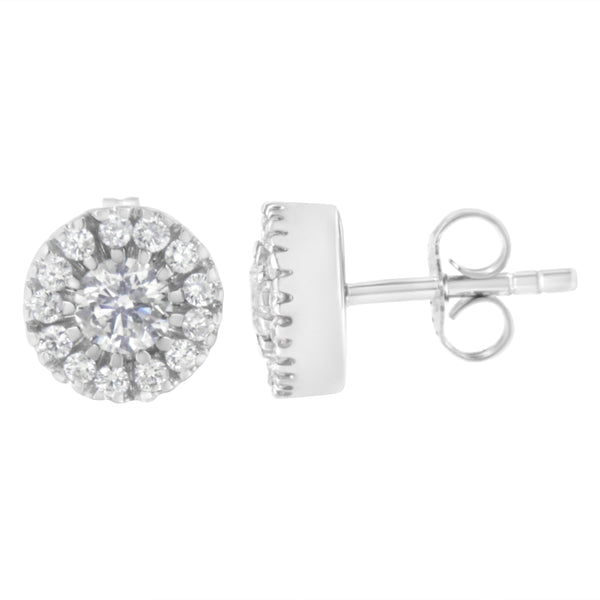 14k White Gold 1 cttw Diamond Halo Stud Earrings (I-J Clarity, I1-I2 Color)