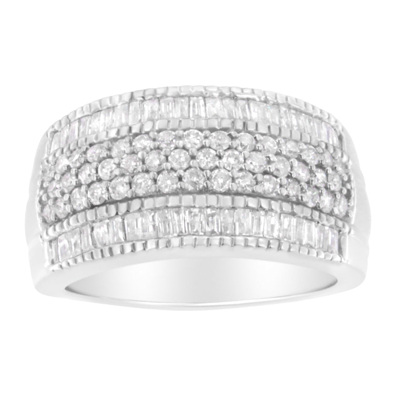 .925 Sterling Silver 1cttw Multi-Row Round and Baguette-Cut Diamond Modern Band Ring (I2-I3 Clarity, H-I Color) - Size 7