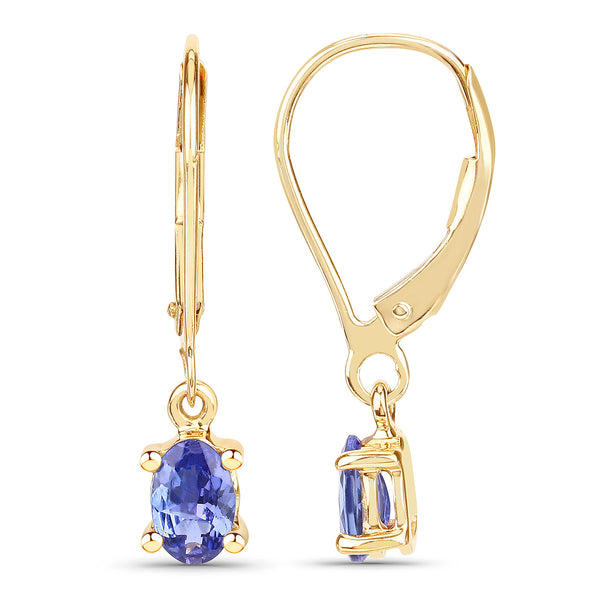 0.88 Carat Genuine Tanzanite 14K Yellow Gold Earrings