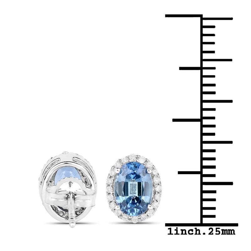 2.16 Carat Genuine Blue Sapphire and White Diamond 14K White Gold Earrings