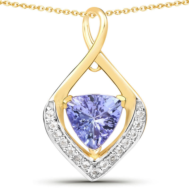 0.96 Carat Genuine Tanzanite and White Topaz .925 Sterling Silver Pendant