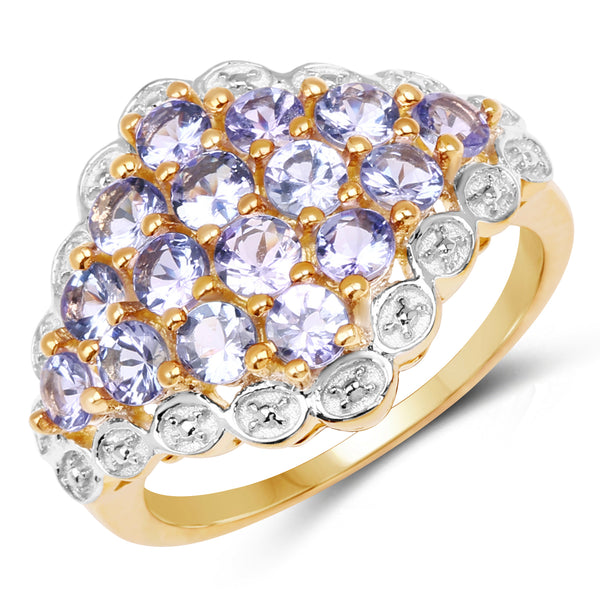 14K Yellow Gold Plated 1.60 Carat Genuine Tanzanite .925 Sterling Silver Ring