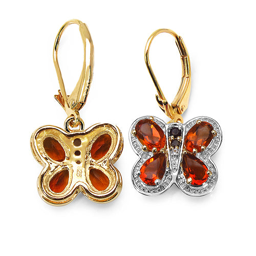 14K Yellow Gold Plated 3.48 Carat Genuine Citrine, Smoky Topaz & White Topaz .925 Sterling Silver Earrings