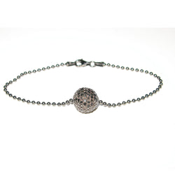 Black Diamond Pave Bead Chain Bracelet 925 Sterling Silver Women Jewelry