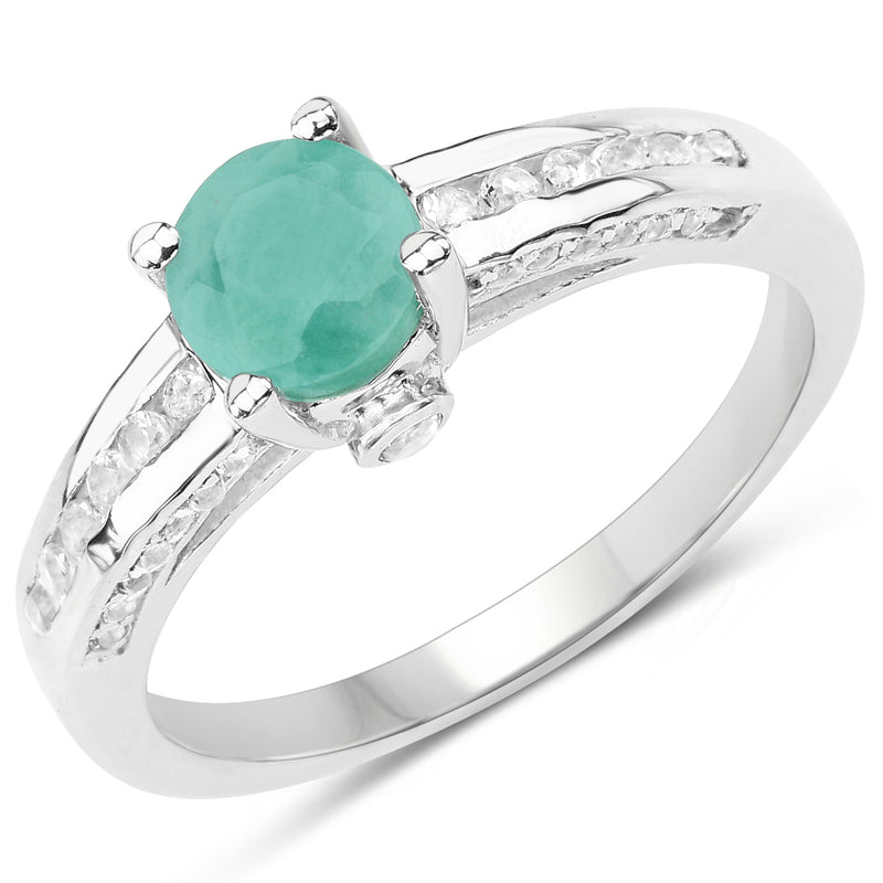 1.22 Carat Genuine Emerald and White Topaz .925 Sterling Silver Ring