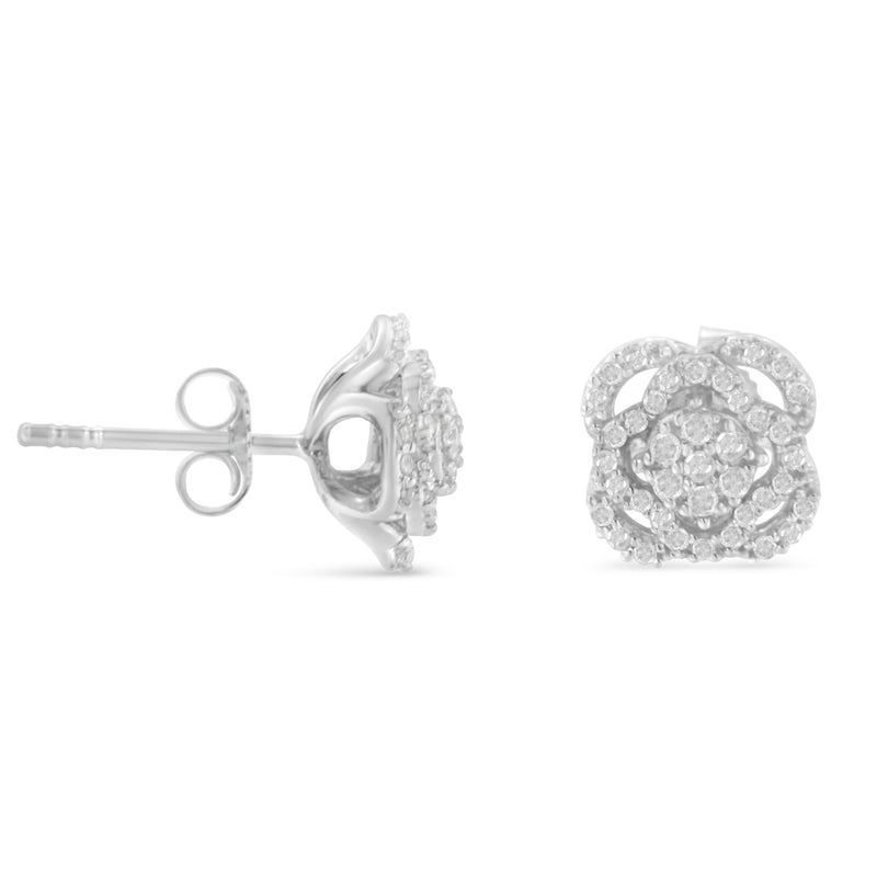 .925 Sterling Silver 1/2 cttw Round-cut Diamond Floral Cluster and Halo Stud Earring (I-J Color, I3 Clarity)