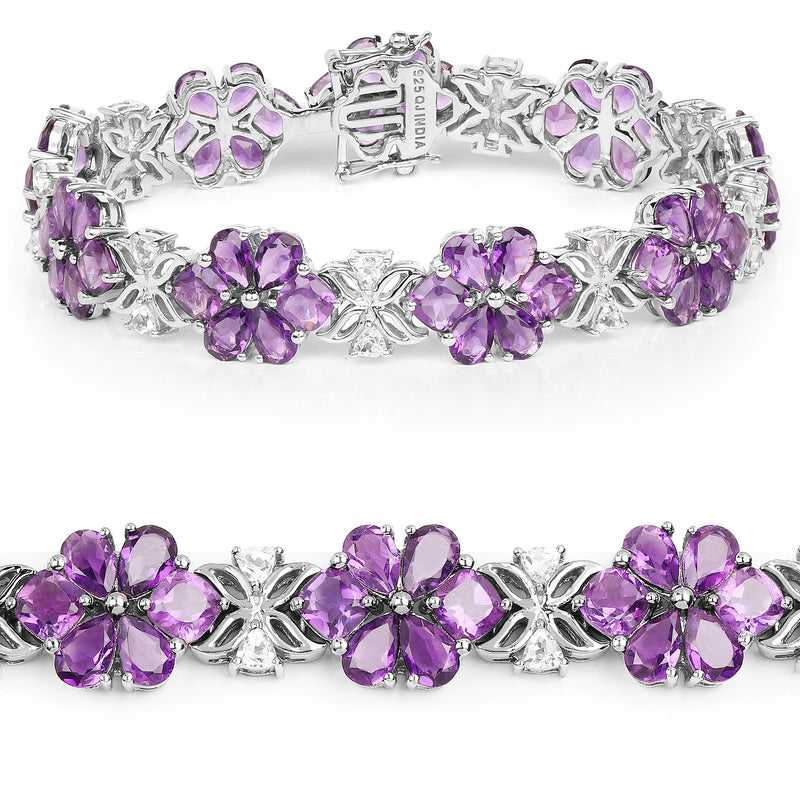 26.10 Carat Genuine Amethyst & White Topaz .925 Sterling Silver Bracelet