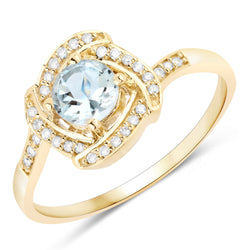 0.46 Carat Genuine Aquamarine and White Diamond 14K Yellow Gold Ring