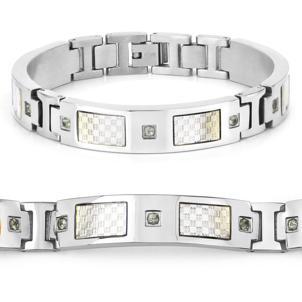 Mens Titanium Bracelet, Titanium Mens Bracelet with Silver Plated Steel Inlay, 0.72ctw. Natural Green Sapphire Rounds