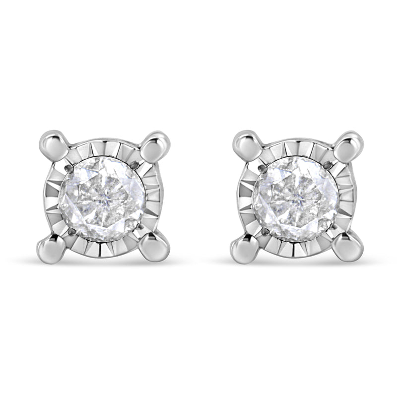 .925 Sterling Silver 1.0 Cttw Round Brilliant-Cut Diamond Miracle-Set Solitaire Stud Earrings (H-I Color, I2-I3 Clarity)