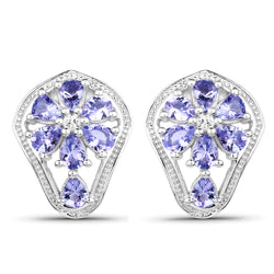 2.04 Carat Genuine Tanzanite and White Topaz .925 Sterling Silver Earrings