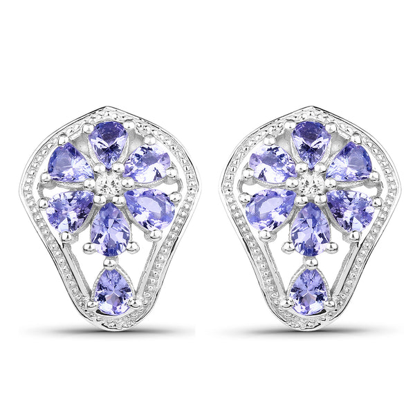 2.04 Carat Genuine Tanzanite and White Topaz .925 Sterling Silver Earrings