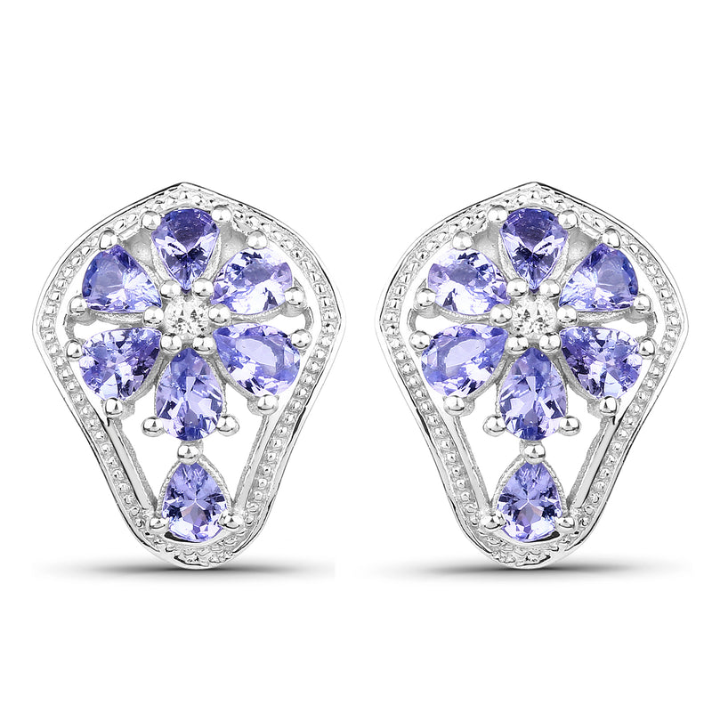 2.04 Carat Genuine Tanzanite and White Topaz .925 Sterling Silver Earrings