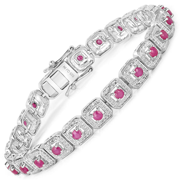 3.12 Carat Genuine Johnson Ruby .925 Sterling Silver Bracelet