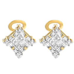 14K Yellow Gold 1 cttw Round Baguette and Princess Cut Diamond Earrings (H-I SI1-SI2)