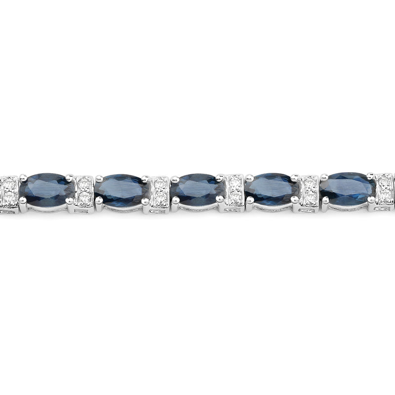 18K White Gold 8.07 Carat Genuine Blue Sapphire and White Diamond Bracelet