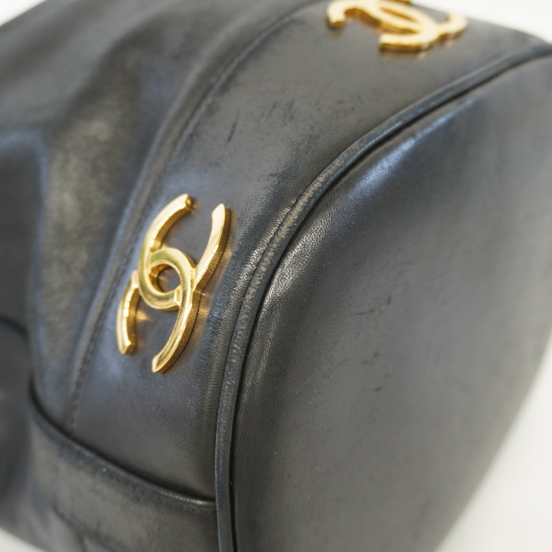 Auth Chanel Triple Coco Shoulder Bag Womens Leather Shoulder Bag Black