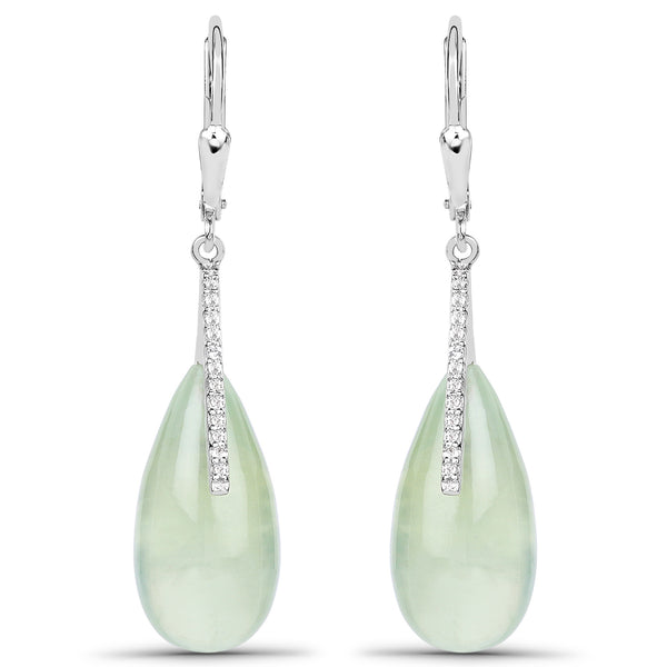 31.12 Carat Genuine Prehnite and White Topaz .925 Sterling Silver Earrings