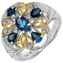 Two Tone Plated 1.45 Carat Genuine London Blue Topaz .925 Sterling Silver Ring