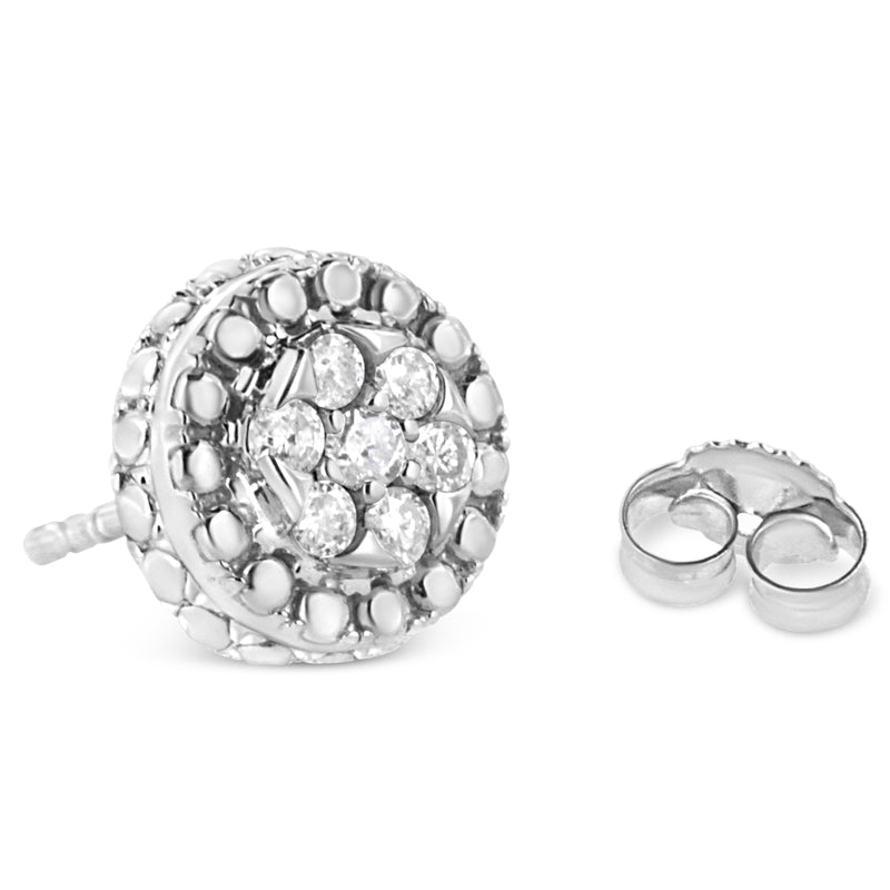 .925 Sterling Silver 1/3 Cttw 7 Stone Pave Set Diamond Beaded Stud Earrings (I-J Color, I2-I3 Clarity)