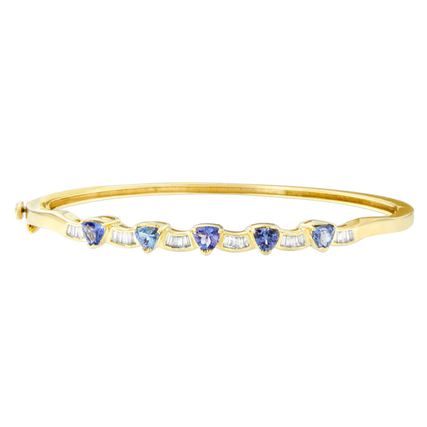 14K Yellow Gold 1/3ct. TDW Baguette-cut Diamond and Tanzanite Bangle (H-I VS2-SI1)