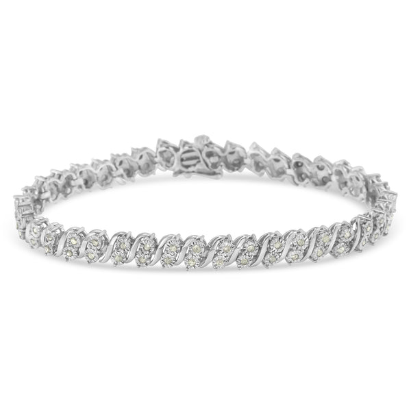 .925 Sterling Silver 1.0 Cttw Rose cut Diamond Two Stone S Link Tennis Bracelet (I-J Color, I2-I3 Clarity) - 7”