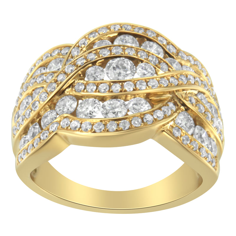 10K Yellow Gold 2 ct TDW Diamond Cluster Bypass Ring(H-II1-I2)