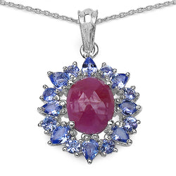 4.53 Carat Genuine Pink Sapphire & Tanzanite .925 Sterling Silver Pendant