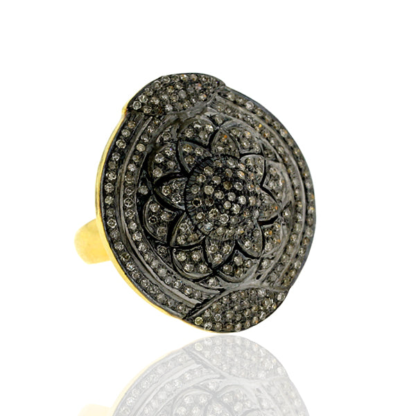 Natural Pave Diamond 14k Gold Sterling Silver Flower Design Vintage Ring Jewelry