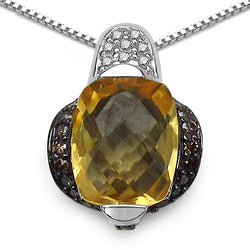 2.91 Carat Genuine Citrine, Champagne Diamond & White Diamond .925 Sterling Silver Pendant