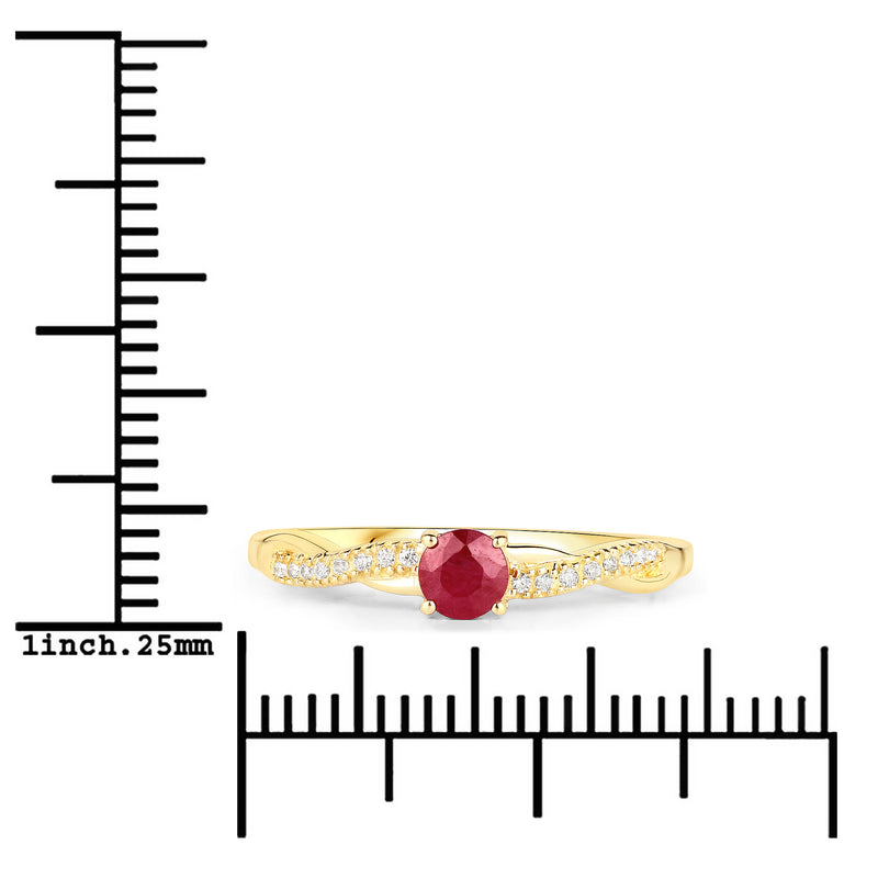 0.35 Carat Genuine Ruby and White Diamond 14K Yellow Gold Ring