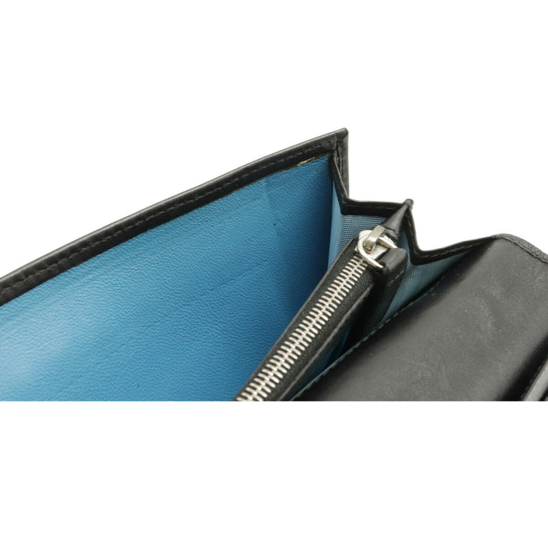 BVLGARI Bvlgari Clip Double W Long Wallet Leather Black Sky Blue 30416