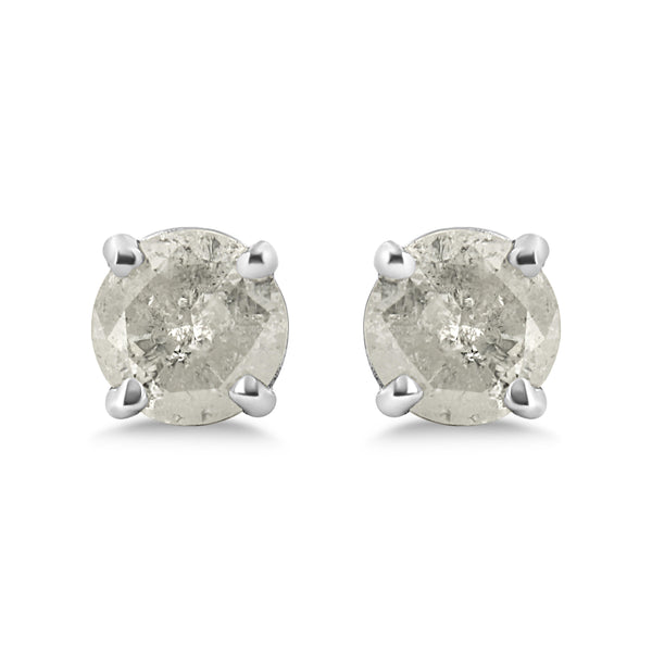 .925 Sterling Silver 3/4 Cttw 4-Prong 	Round-cut "Salt and Pepper" Diamond Classic Stud Earrings (H-I Color I3 Clarity)