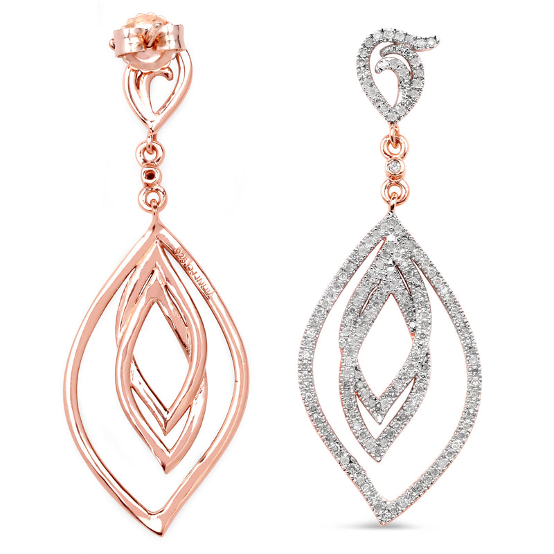 14K Rose Gold Plated 0.92 Carat Genuine White Diamond .925 Sterling Silver Earrings