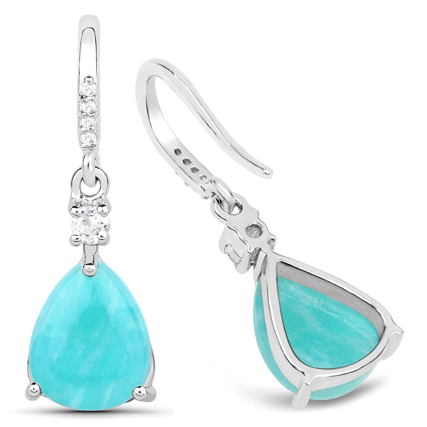 3.78 Carat Genuine Amazonite and White Topaz .925 Sterling Silver Earrings