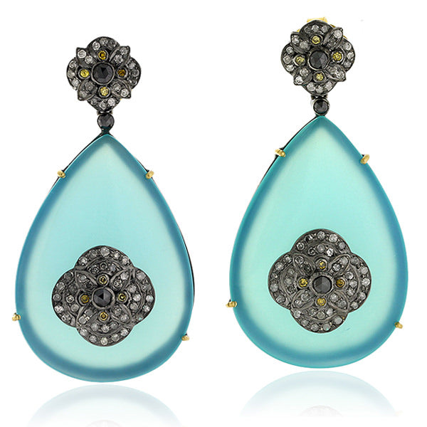 42.55ct Agate Diamond 18k Gold 925 Sterling Silver Dangle Earrings Women Jewelry