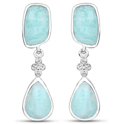 13.22 Carat Genuine Amazonite and White Topaz .925 Sterling Silver Earrings