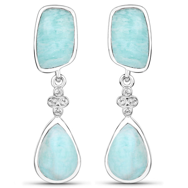 13.22 Carat Genuine Amazonite and White Topaz .925 Sterling Silver Earrings