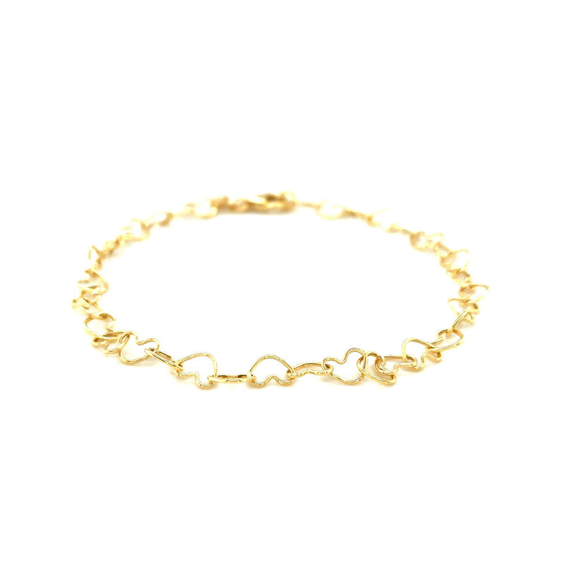 14k Yellow Gold Open Heart Link Bracelet